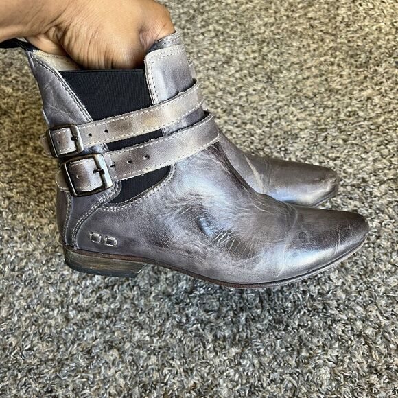Bed Stu Ravine Ankle Boots Pointed Toe Western Buckle Gray Distressed Leather 6 - Picture 3 of 12